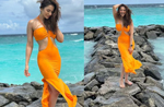 Rakul Preet Singh gets the temperature soaring in an orange bodycon cut-out dress, see photos
